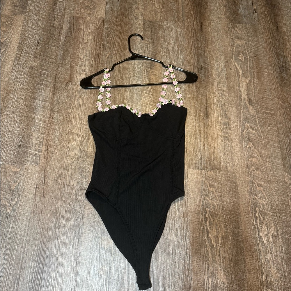 Black Floral Bodysuit